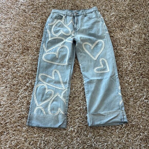 Oli & Hali Washed Hearts Straight Leg Jeans Size L - Picture 5 of 8